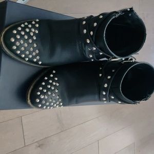 Black Leather Ankle Boots with Silver Rivets